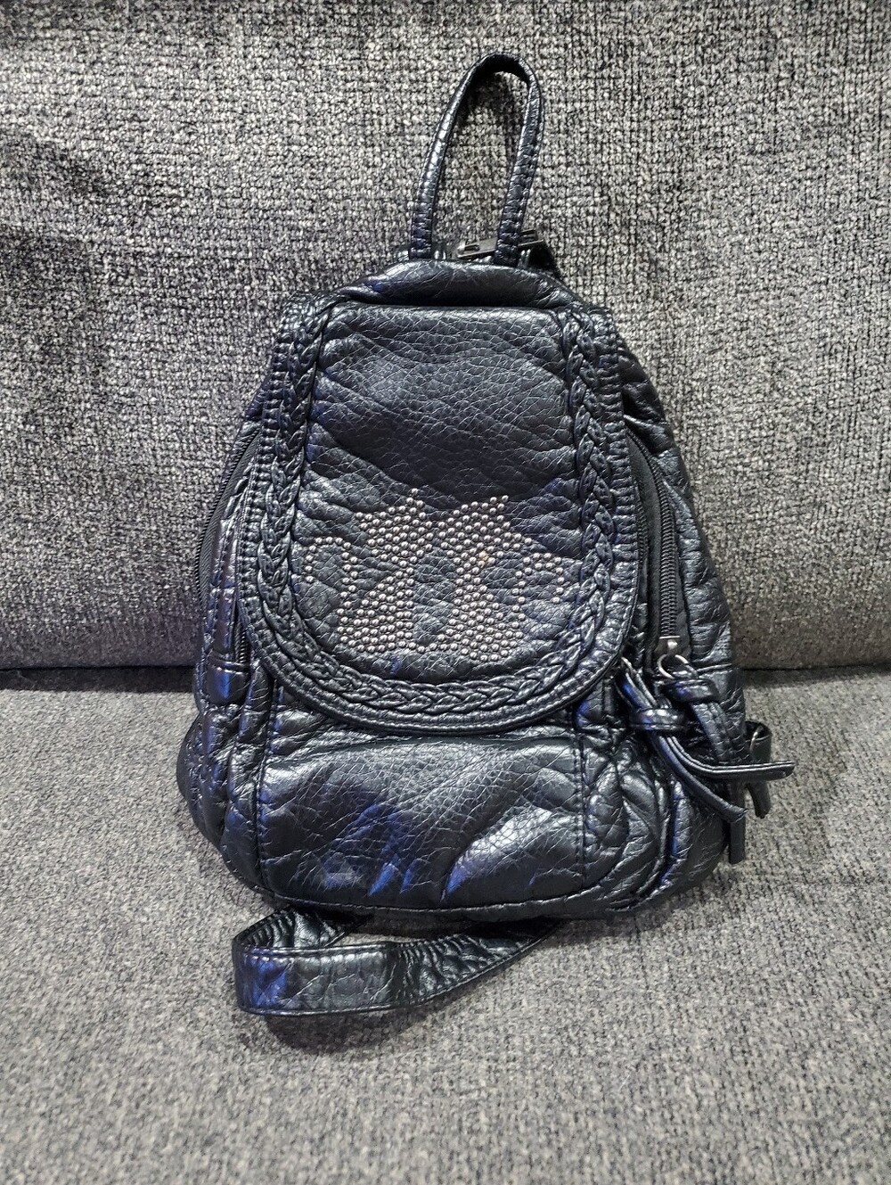 Black Faux Leather Cat Mini Backpack